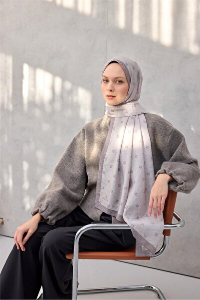 Silk Home Olinda Şal Monogram Desen Açık Gri 75*195