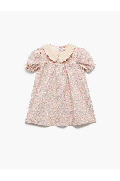 Koton Pamuklu Kısa Balon Kollu Bebe Yaka A Kesim Çiçekli Mini Elbise