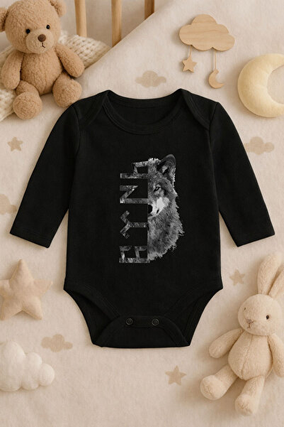 MODA Turkish Bozkurt Kurt Printed Cotton Long Sleeve Snap Fastener Baby Black...