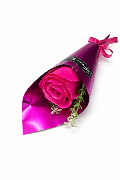 OEM Bouquet with 1 fuchsia soap rose, 33 cm, elegant floral decoration