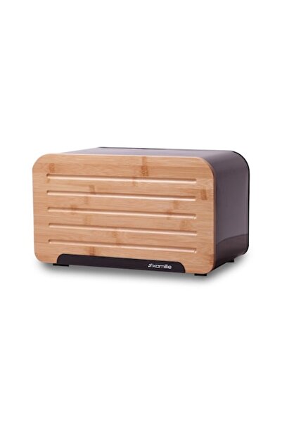 Kamille Steel Bread Box with Bamboo Lid