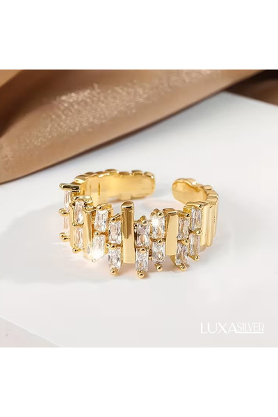 luxa silver jewellery Geometrik Desenli Kübik Zirkon Taşlı, Asimetrik Ayarlan...