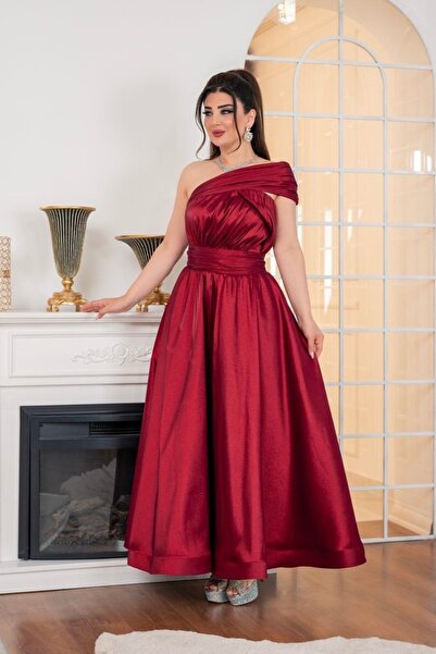 Matik Abiyem Royal One Shoulder Draped Evening Dress