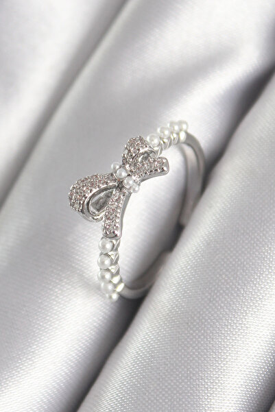 blackpure خاتم نسائي من النحاس الفضي اللون مرصع بالزركون واللؤلؤ