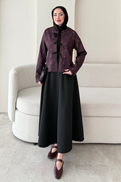 Tesettür Diyarı Meyra Scuba Hijab Set - Black-Claret Red