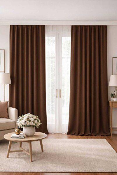 SHY TEKSTİL Луксозен първи клас елегантност кафяв цвят затъмнен гладък шев за...