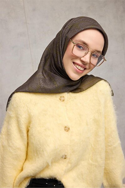 Silk Home Eșarfă moale din bumbac poliester cu model geometric verde henna 90*90