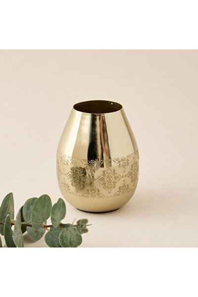 Lifestyle مزهرية معدنية منقوشة بنقوش زهرية - 10 سم