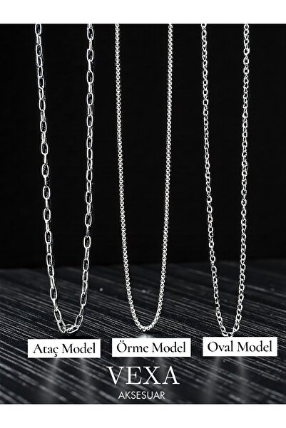 Vexa Aksesuar 3-Piece Chain Necklace Set – Paperclip, Knitted and Oval Models...