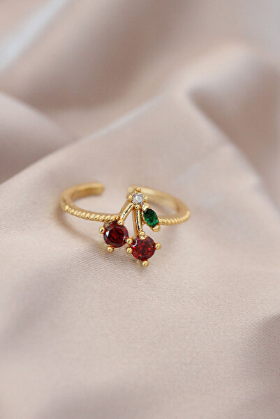 blackpure Adjustable Gold Color Metal Colored Zircon Stone Cherry Ring