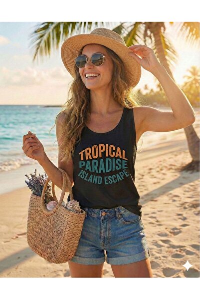 BW Bravely Wear Γυναικείο μπλουζάκι με στάμπα Tropical Paradise με τιράντες π...