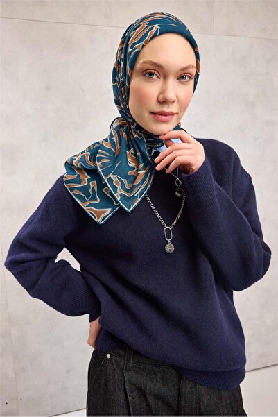 Silk Home وشاح ناعم من القطن والبوليستر بنمط تجريدي أزرق داكن 90x90