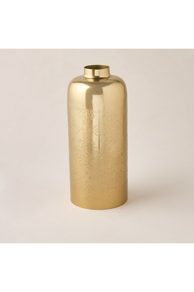 Lifestyle مزهرية معدنية منقوشة بالزهور - 13×13×31 سم