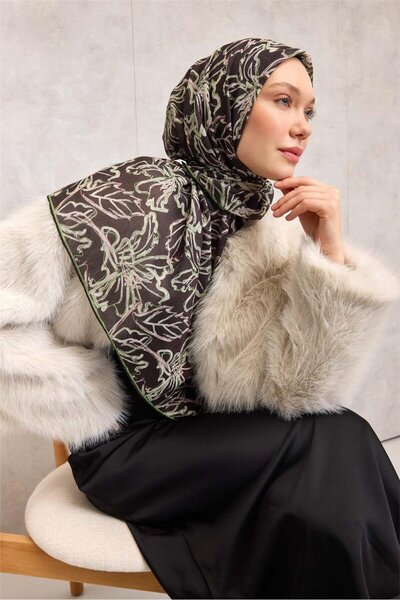 Silk Home Eșarfă moale din bumbac poliester cu model de crin negru pal 90x90