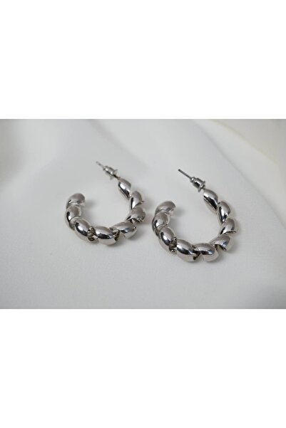 ATELİER TUĞBA Kp163 Curly Hoop Earrings Silver (Diameter 20 mm)