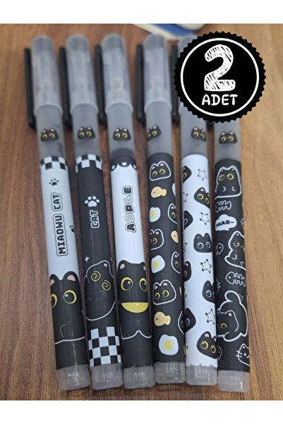 Bir Kırtasiye Sevimli Siyah Kedi Temalı Jel Kalem Siyah 0,5mm İnce Uçlu (2 Adet)