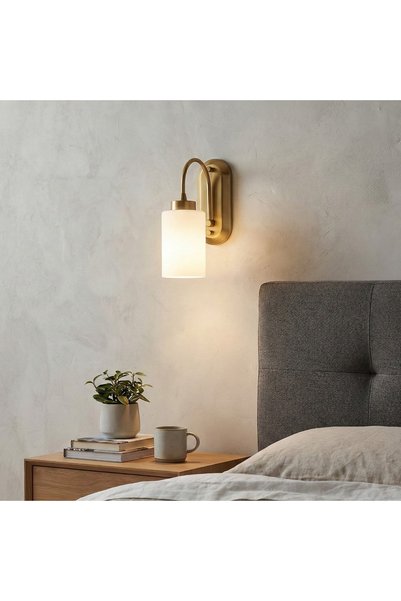 MOİRA Modern Golden Gold Sconce Cylinder Glass E27 Lampholder Bathroom Corridor Bedside Wall Lamp,Hemikilo-13160