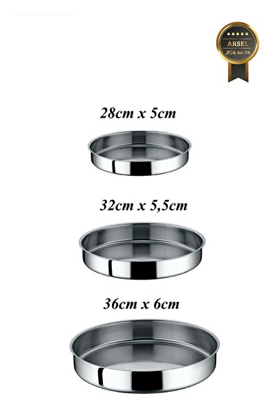 Arsel 304 Quality Steel Round Oven Baklava Pastry Dessert Tray Set of 3 Deep ...