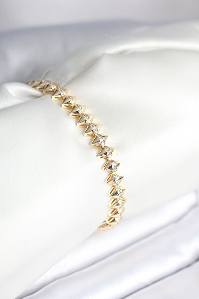 blackpure Brass Gold Color Zircon Stone Baklava Model Women's Bracelet