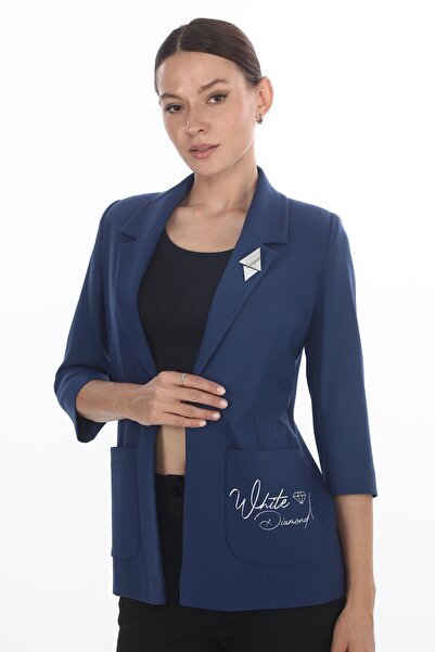 WHİTE DİAMOND Kadın Lacivert Cep Detaylı Broşlu Blazer Ceket