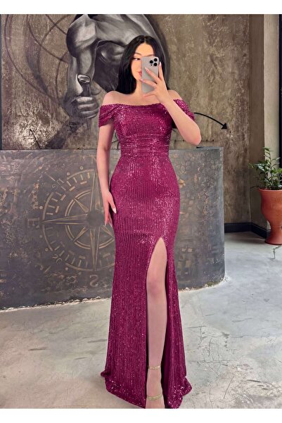 missswans Andrea Arkası Bağlamalı Detaylı Degaje Yaka Uzun Boy Payet Önü Yırt...