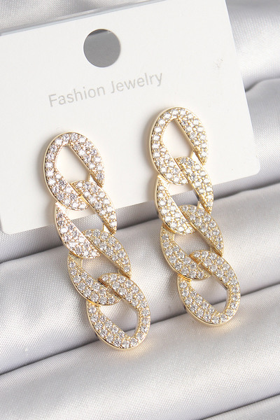 blackpure أقراط نسائية من CENKX مصنوعة من النحاس الذهبي مع حجر الزركون وسلسلة...