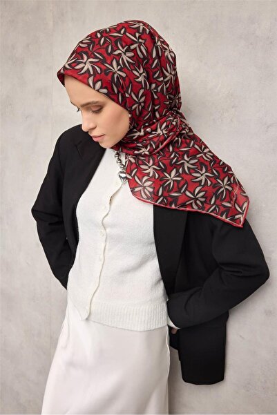 Silk Home وشاح ناعم من القطن والبوليستر بنمط فلورا باللون الأحمر 90*90