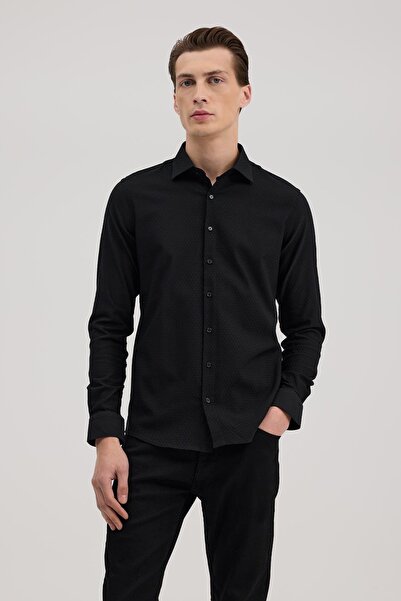 Jakamen Μαύρο πουκάμισο Comfort Fit με κλασικό γιακά και αυτοσχεδιασμένο σχέδιο