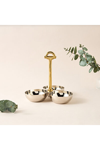 Lifestyle Metal 3-Bowl Condiment Set - 22x14 cms