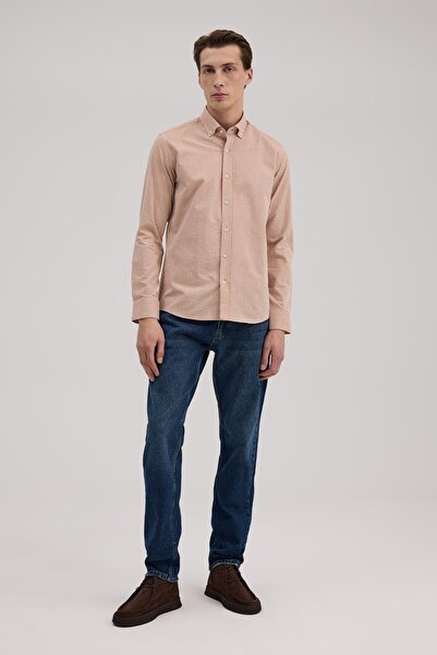 Jakamen Cămașă maro cu dungi, 100% bumbac, croială confortabilă