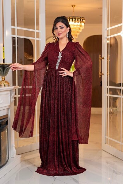 Matik Abiyem Mumlayt Stone Accessory Detailed Evening Dress