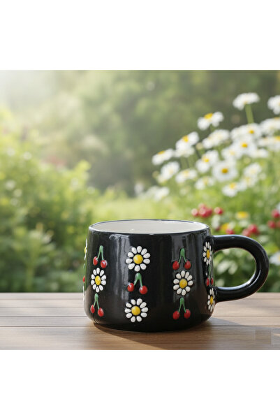 RGS HOMELİFE طقم أكواب سيراميك مصنوع يدويًا مكون من قطعتين، طقم أكواب قهوة وش...