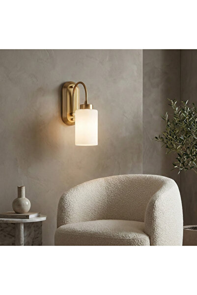 MOİRA Modern Golden Gold Sconce Cylinder Glass E27 Lampholder Bathroom Corrid...