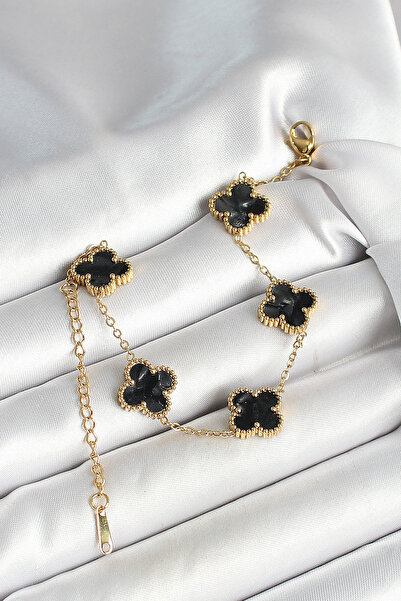 blackpure 316L Steel Pearlescent Black Gold Color Clover Women's Bracelet