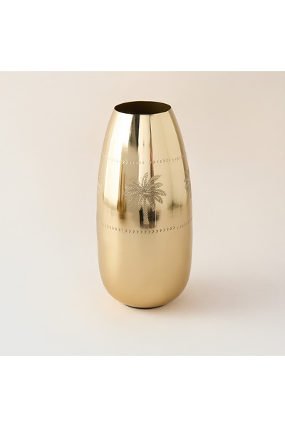 Lifestyle مزهرية معدنية محفور عليها شجرة نخيل - 14×14×30 سم