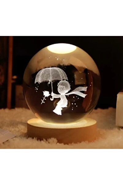 Yaratıcı sanatlar atölyesi Küçük Prens Kristal Küre LED Işıklı USB Ahşap Taba...