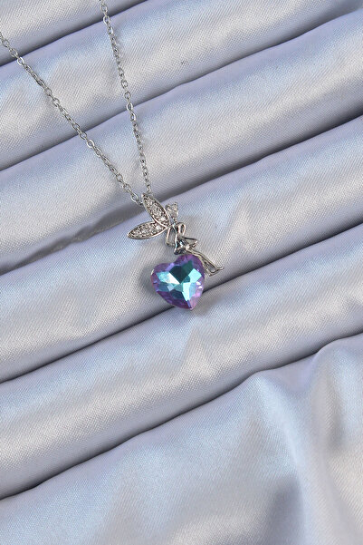 blackpure 316L Steel Chain Silver Color Purple Blue Color Zircon Stone Heart ...