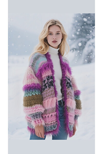 Tanem Çarşı Kadın Hırka Renkli Premium Elörgüsü Oversize (60cm boy)