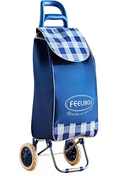 Feelings عربة تسوق أساسية قابلة للطي بنقشة مربعات زرقاء