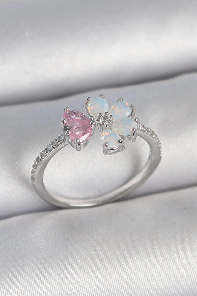 blackpure خاتم نسائي من DUMIC مصنوع من النحاس الفضي اللون الأبيض المطلي بالمي...