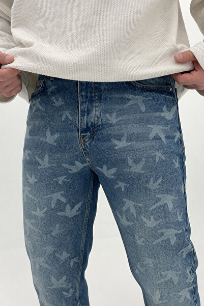 byediz Boris Denim Vİntage Yıkamalı Baskı Detaylı Rahat Kesim Erkek Baggy Jea...