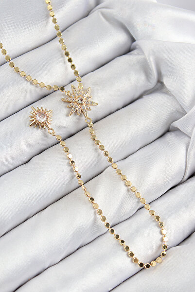 blackpure Brass Zircon Stone Crushed Chain Pole Star Model Gold Color Y Necklace