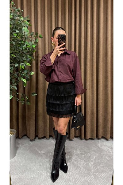 Maysa SİYAH PÜSKÜLLÜ SATEN ETEK