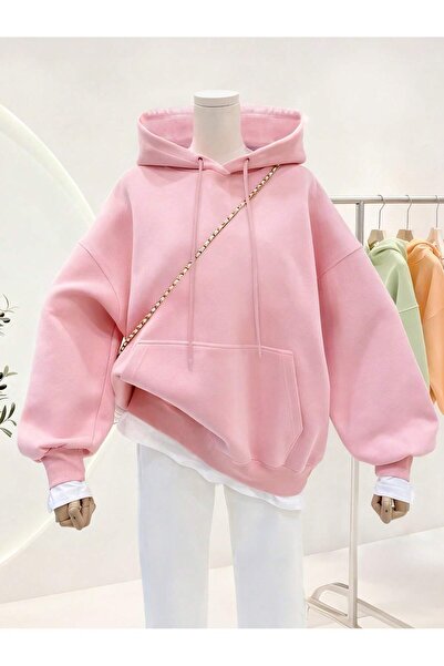 MONFİ سويت شيرت نسائي بغطاء للرأس بجيب الكنغر