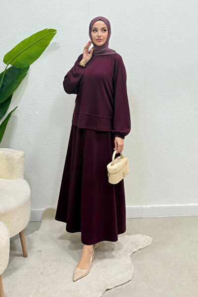 Tesettür Diyarı Lavendi modal fabric skirted hijab set - burgundy