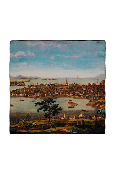 ipekevi Eșarfă din mătase satinată cu peisaj din Istanbul
