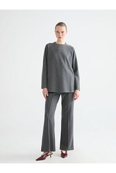 LC Waikiki Anthracite Elastic Waist Wide Leg Women's Trousers