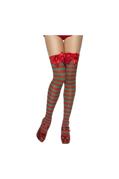 Smiffys Ciorapi rosu cu verde cu fundita