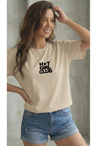 BUWOM تي شيرت نسائي من Hot Girl Club مطبوع برقبة دائرية