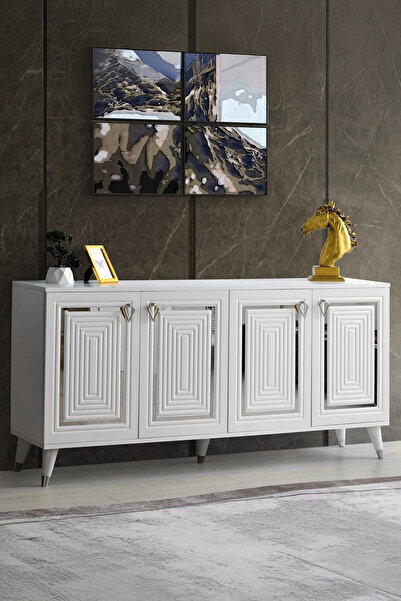 Eymense Santos 4 Kapaklı Gümüş Detaylı Yemek Odası Konsol